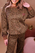 Leopard Print Contrast Rib Drop Shoulder Crewneck Pant Set